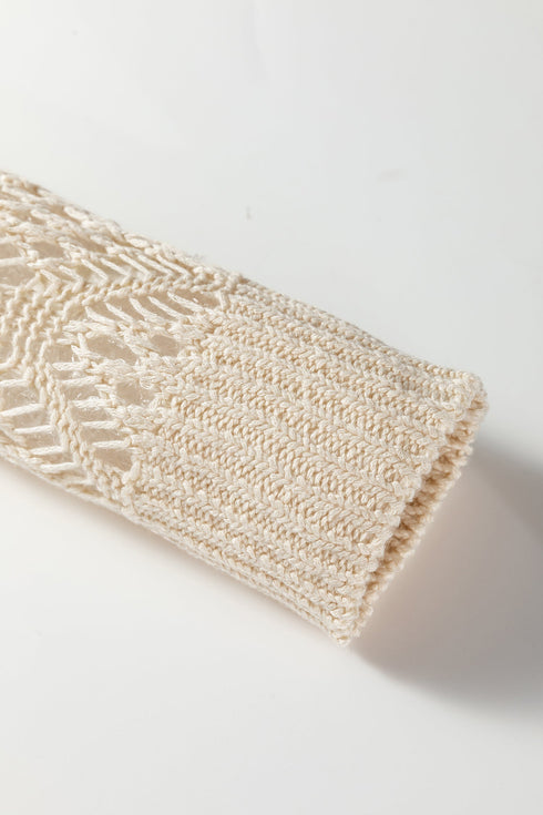 Geometric Open Knit Sleeve V Neck Sweater