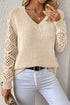 Geometric Open Knit Sleeve V Neck Sweater