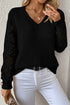 Geometric Open Knit Sleeve V Neck Sweater