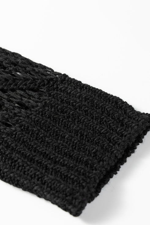 Geometric Open Knit Sleeve V Neck Sweater