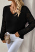 Geometric Open Knit Sleeve V Neck Sweater