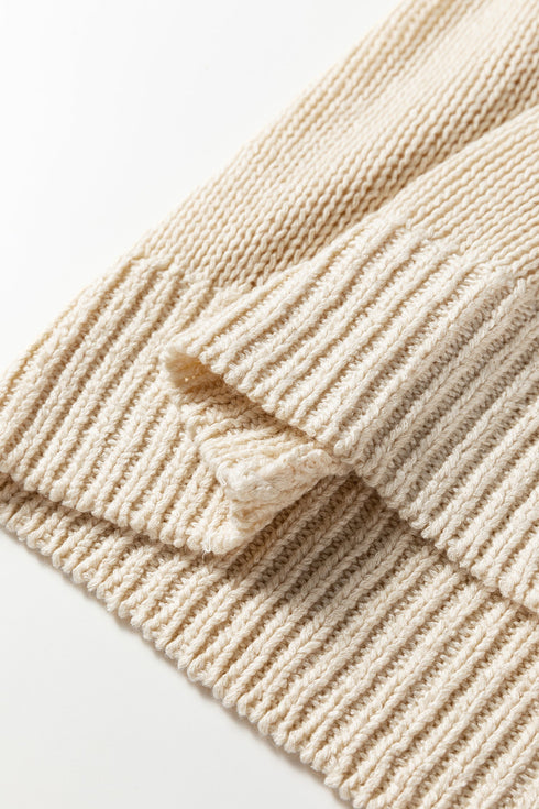 Geometric Open Knit Sleeve V Neck Sweater