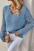 Geometric Open Knit Sleeve V Neck Sweater