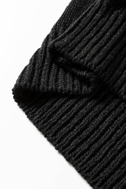 Geometric Open Knit Sleeve V Neck Sweater
