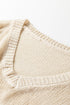 Geometric Open Knit Sleeve V Neck Sweater