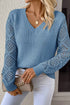 Geometric Open Knit Sleeve V Neck Sweater
