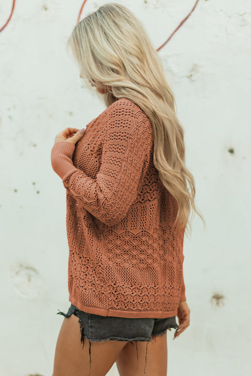 Geometric Open Stitch Ribbed Cuff Cardigan