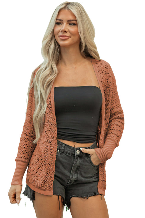 Geometric Open Stitch Ribbed Cuff Cardigan