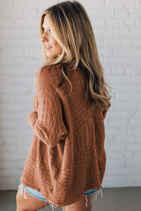 Geometric Open Stitch Ribbed Cuff Cardigan