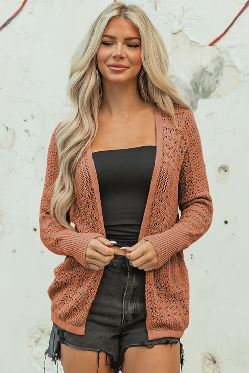 Geometric Open Stitch Ribbed Cuff Cardigan