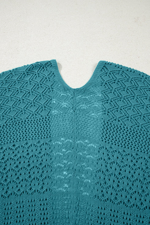 Geometric Open Stitch Ribbed Cuff Cardigan