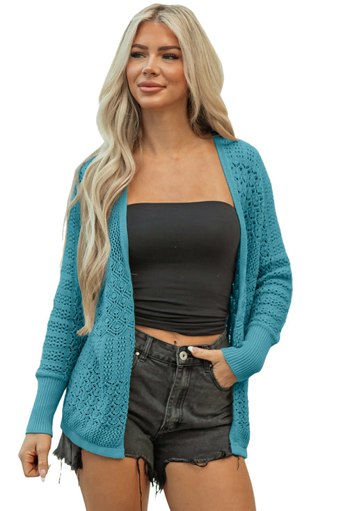 Geometric Open Stitch Ribbed Cuff Cardigan