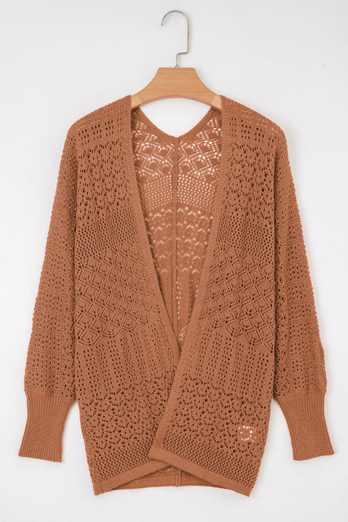 Geometric Open Stitch Ribbed Cuff Cardigan