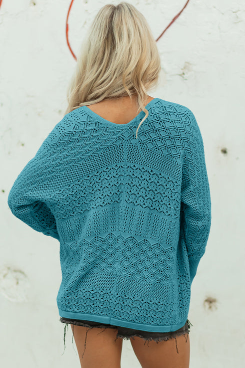 Geometric Open Stitch Ribbed Cuff Cardigan