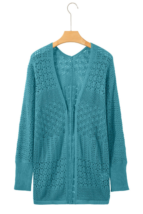 Geometric Open Stitch Ribbed Cuff Cardigan