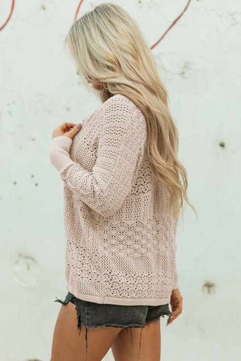 Geometric Open Stitch Ribbed Cuff Cardigan
