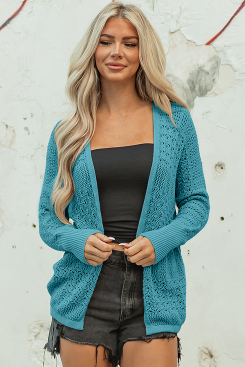 Geometric Open Stitch Ribbed Cuff Cardigan