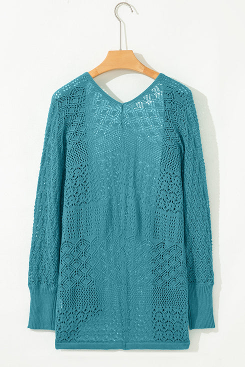 Geometric Open Stitch Ribbed Cuff Cardigan