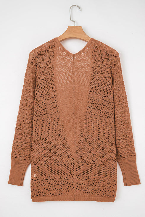 Geometric Open Stitch Ribbed Cuff Cardigan