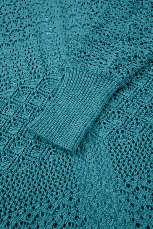 Geometric Open Stitch Ribbed Cuff Cardigan