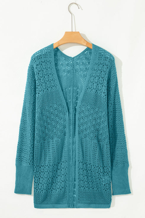Geometric Open Stitch Ribbed Cuff Cardigan