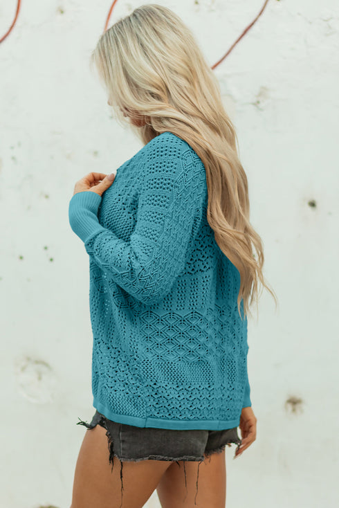 Geometric Open Stitch Ribbed Cuff Cardigan