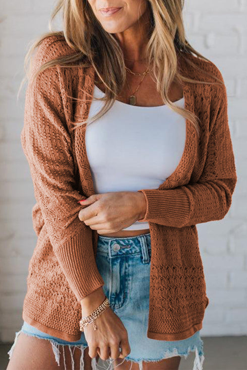 Geometric Open Stitch Ribbed Cuff Cardigan