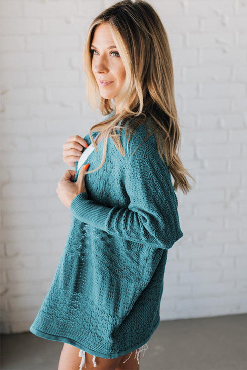 Geometric Open Stitch Ribbed Cuff Cardigan