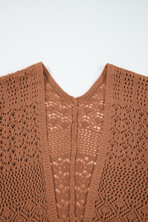 Geometric Open Stitch Ribbed Cuff Cardigan