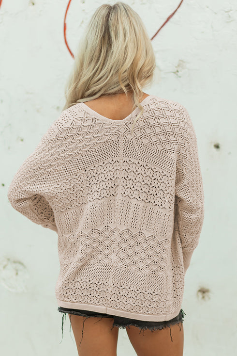 Geometric Open Stitch Ribbed Cuff Cardigan