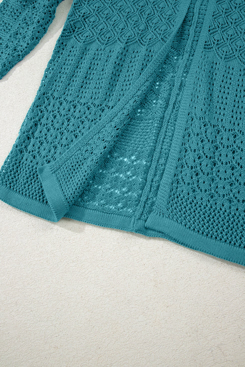 Geometric Open Stitch Ribbed Cuff Cardigan