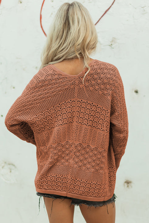 Geometric Open Stitch Ribbed Cuff Cardigan