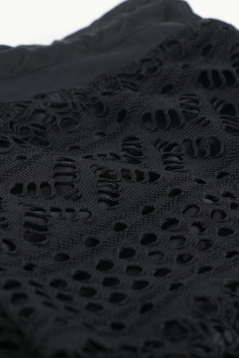 Geometric Openwork Drawstring Waist Swim Cover Up Shorts