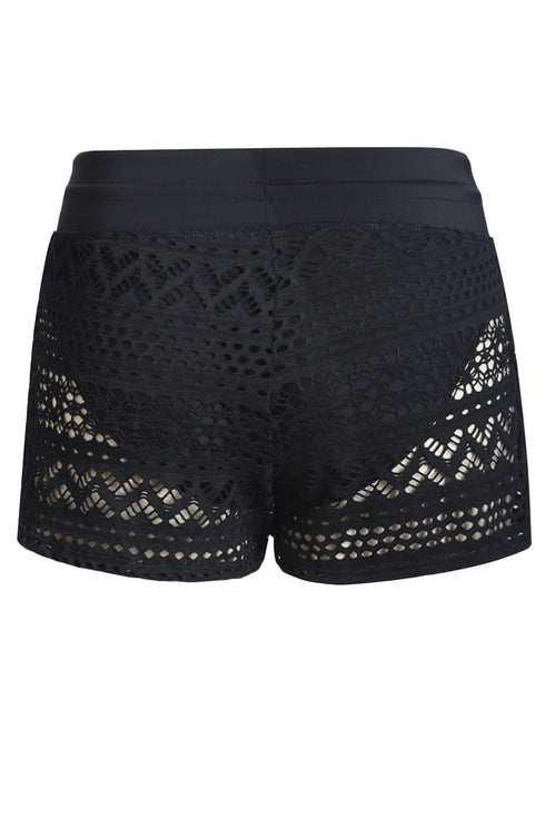 Geometric Openwork Drawstring Waist Swim Cover Up Shorts