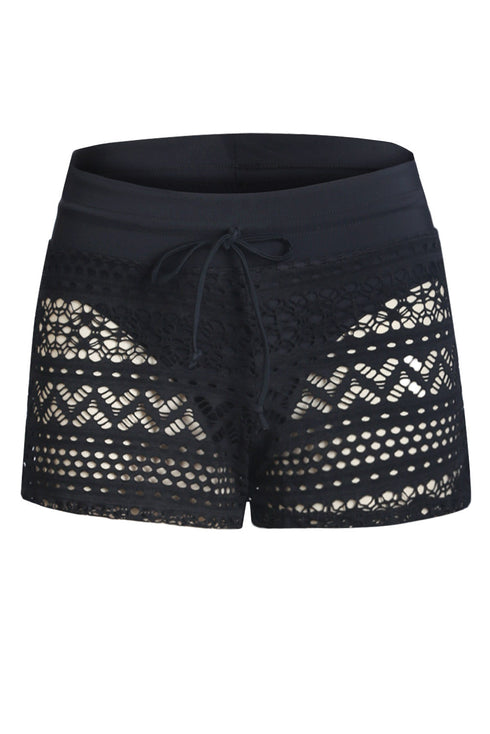 Geometric Openwork Drawstring Waist Swim Cover Up Shorts