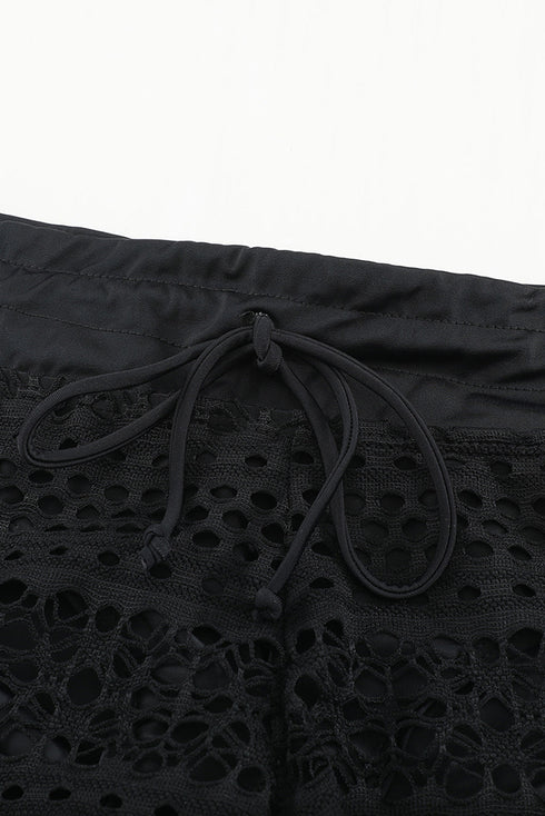 Geometric Openwork Drawstring Waist Swim Cover Up Shorts