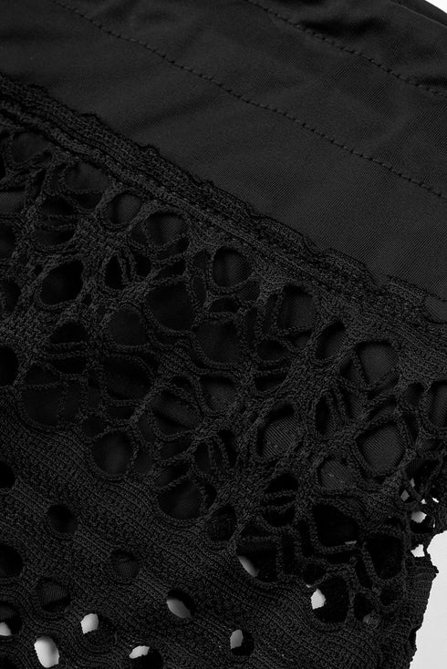 Geometric Openwork Drawstring Waist Swim Cover Up Shorts