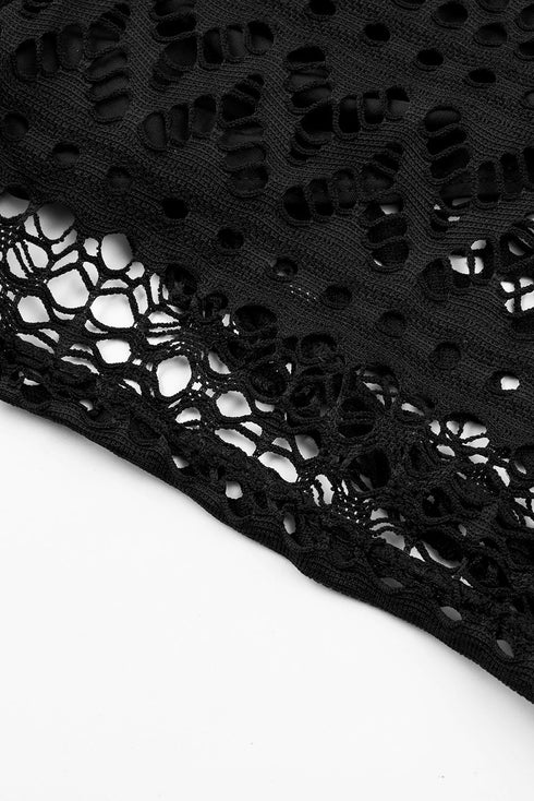 Geometric Openwork Drawstring Waist Swim Cover Up Shorts