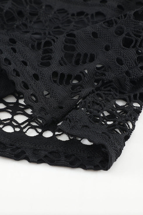 Geometric Openwork Drawstring Waist Swim Cover Up Shorts