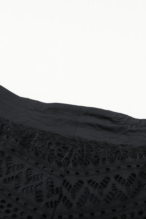 Geometric Openwork Drawstring Waist Swim Cover Up Shorts