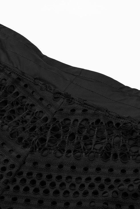 Geometric Openwork Drawstring Waist Swim Cover Up Shorts