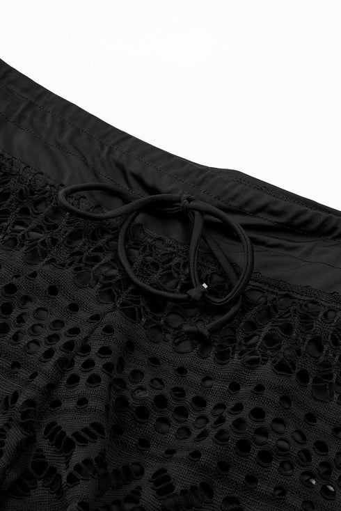 Geometric Openwork Drawstring Waist Swim Cover Up Shorts