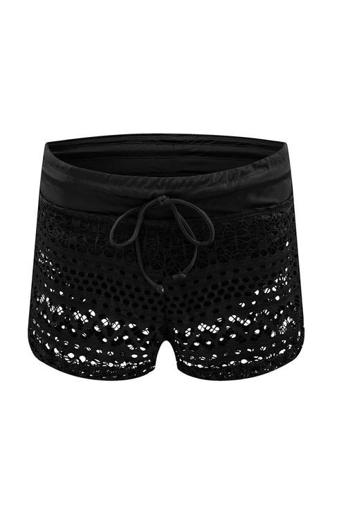 Geometric Openwork Drawstring Waist Swim Cover Up Shorts