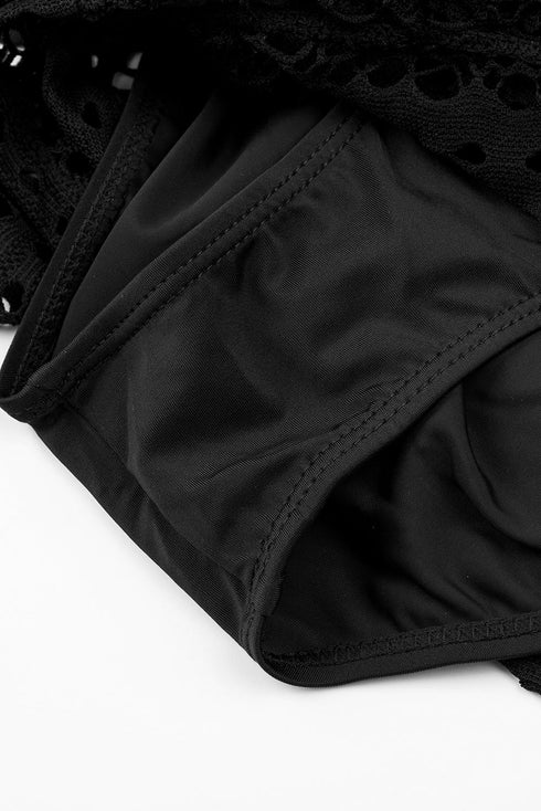 Geometric Openwork Drawstring Waist Swim Cover Up Shorts
