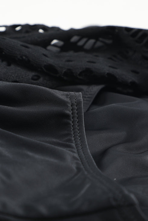 Geometric Openwork Drawstring Waist Swim Cover Up Shorts