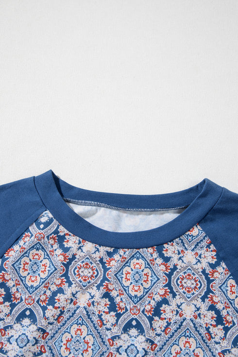 Geometric Paisley Lace Patchwork Raglan Sleeve Top
