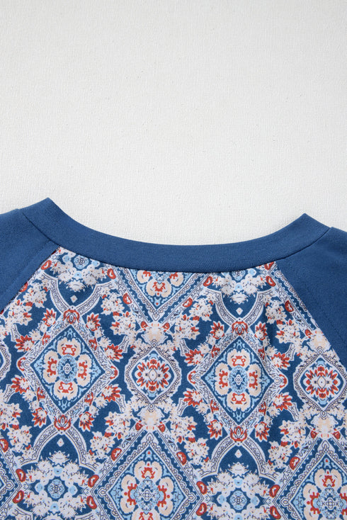 Geometric Paisley Lace Patchwork Raglan Sleeve Top