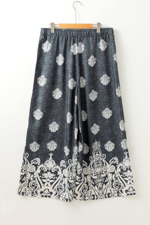 Geometric Paisley Print Bohemian Drawstring Wide Leg Pants