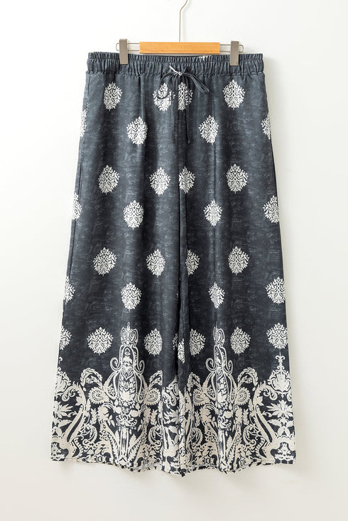 Geometric Paisley Print Bohemian Drawstring Wide Leg Pants