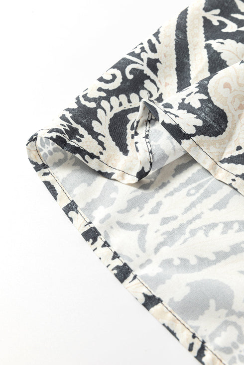 Geometric Paisley Print Bohemian Drawstring Wide Leg Pants